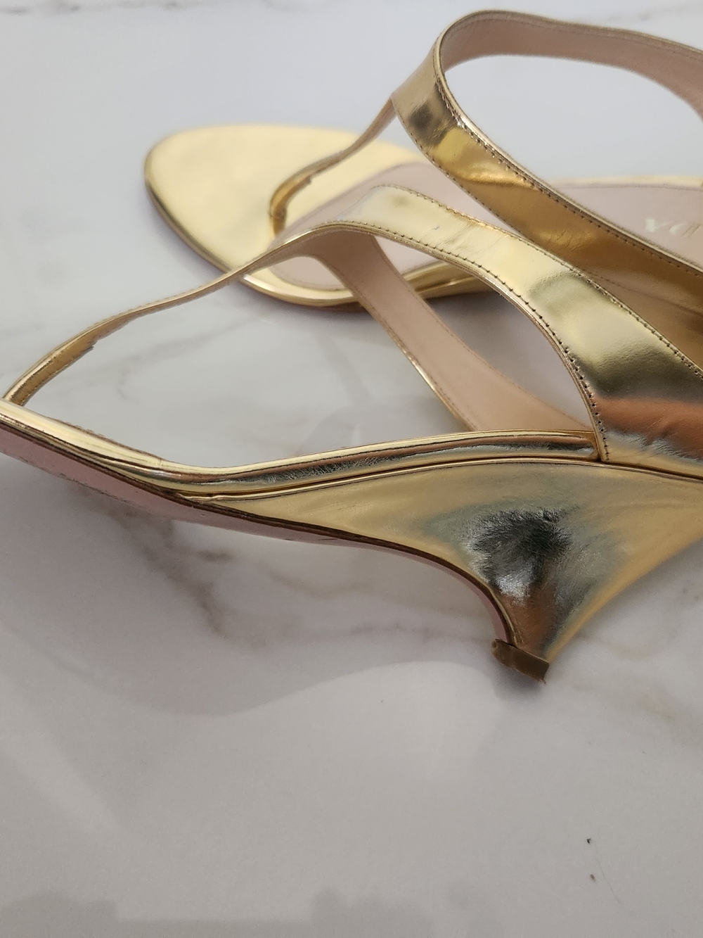 Prada Gold Metallic Thong Sandals - Women's Designer Heels - Picture 5 of 10
